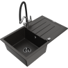 Mexen Bruno granite single-bowl sink with drainer and Duo kitchen faucet, black/gold metallic - 6513-75-671701-07-B