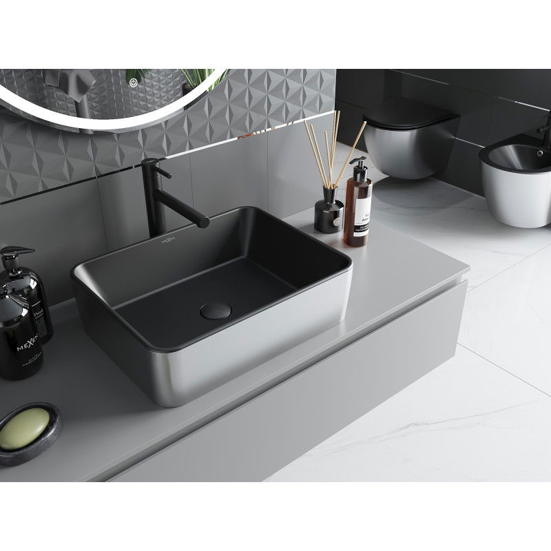 Mexen Catia countertop washbasin 48 x 37 cm, black matte/silver - 21314874