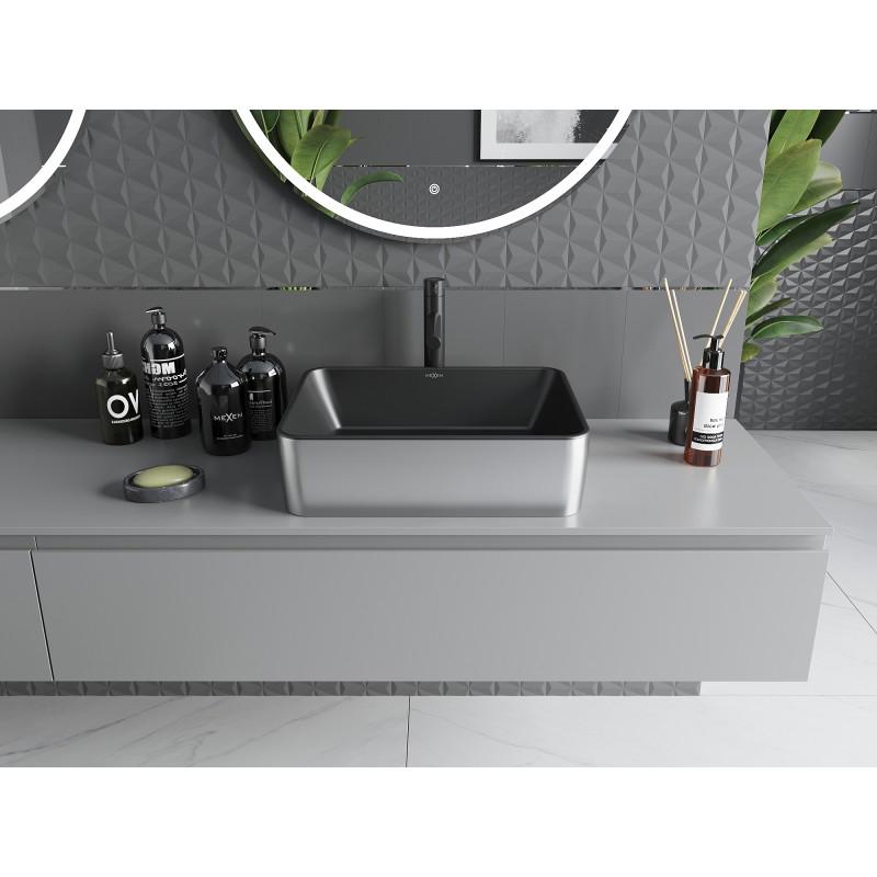 Mexen Catia countertop washbasin 48 x 37 cm, black matt/silver - 21314874