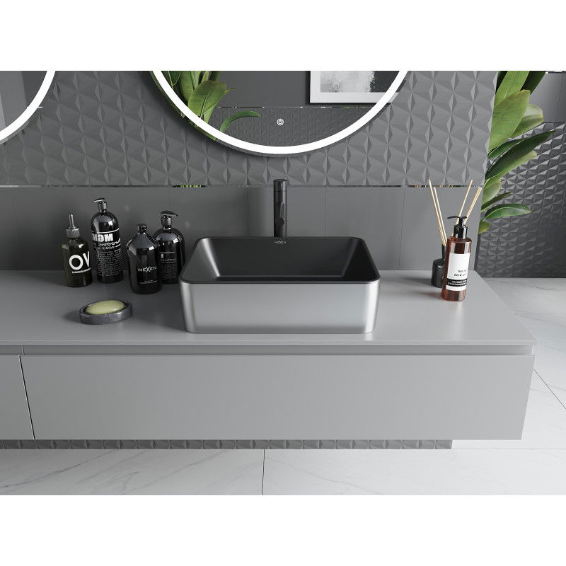 Mexen Catia countertop washbasin 48 x 37 cm, black matte/silver - 21314874