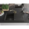 Mexen Bruno 1-bowl granite sink with drainer and Duo kitchen tap, black/gold metallic - 6513-75-671701-57-B