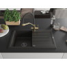 Mexen Bruno granite sink 1-bowl with drainer and kitchen faucet Duo, black/gold metallic - 6513-75-671701-57-B