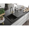 Mexen Bruno 1-bowl granite sink with drainer and Duo kitchen tap, black/gold metallic - 6513-75-671701-57-B