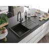 Mexen Bruno granite single-bowl sink with drainer and kitchen faucet Duo, black/gold metallic - 6513-75-671701-70-B