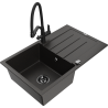 Mexen Bruno 1-bowl granite kitchen sink with drainer and Duo kitchen tap, black/gold metallic - 6513-75-671701-70-B
