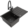 Mexen Bruno granite single-bowl sink with drainer and kitchen faucet Duo, black/gold metallic - 6513-75-671701-70-B