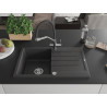 Mexen Bruno 1-bowl granite kitchen sink with drainer and Duo kitchen faucet, black speckled - 6513-76-671701-07