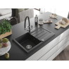 Mexen Bruno 1-bowl granite kitchen sink with drainer and Duo kitchen faucet, black speckled - 6513-76-671701-07