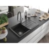 Mexen Bruno one-bowl granite sink with drainer and Duo kitchen tap, speckled black - 6513-76-671701-07