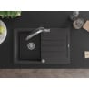 Mexen Bruno one-bowl granite sink with drainer and Duo kitchen tap, speckled black - 6513-76-671701-07