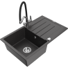 Mexen Bruno 1-bowl granite kitchen sink with drainer and Duo kitchen faucet, black speckled - 6513-76-671701-07