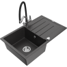 Mexen Bruno 1-bowl granite kitchen sink with drainer and Duo kitchen faucet, speckled black - 6513-76-671701-07