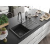 Mexen Bruno granite 1-bowl sink with drainer and Duo kitchen faucet, speckled black - 6513-76-671701-07-B