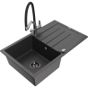 Mexen Bruno 1-compartment granite sink with a drip tray and kitchen mixer tap Duo, Spotted black - 6513-76-671701-07-B