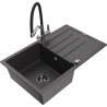Mexen Bruno granite 1-bowl sink with drainer and Duo kitchen faucet, speckled black - 6513-76-671701-07-B