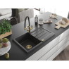 Mexen Bruno 1-bowl granite sink with drainer and Duo kitchen faucet, black speckled - 6513-76-671701-57-G