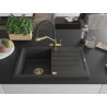 Mexen Bruno granite kitchen sink single-bowl with drainer and Duo faucet, black speckled - 6513-76-671701-57-G