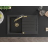Mexen Bruno granite kitchen sink single-bowl with drainer and Duo faucet, black speckled - 6513-76-671701-57-G