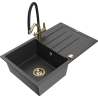 Mexen Bruno 1-bowl granite sink with drainer and Duo kitchen faucet, black speckled - 6513-76-671701-57-G