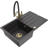 Mexen Bruno granite kitchen sink single-bowl with drainer and Duo faucet, black speckled - 6513-76-671701-57-G