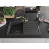 Mexen Bruno 1-bowl granite sink with drainer and kitchen faucet Duo, speckled black - 6513-76-671701-57-B