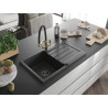 Mexen Bruno 1-bowl granite sink with drainer and kitchen faucet Duo, speckled black - 6513-76-671701-57-B
