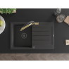 Mexen Bruno 1-bowl granite sink with drainer and kitchen faucet Duo, speckled black - 6513-76-671701-57-B