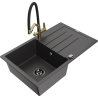 Mexen Bruno 1-bowl granite sink with drainer and kitchen faucet Duo, speckled black - 6513-76-671701-57-B