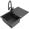 Mexen Bruno 1-bowl granite sink with drainer and Duo kitchen faucet, speckled black - 6513-76-671701-70-B