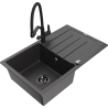 Mexen Bruno 1-bowl granite sink with drainer and kitchen faucet Duo, speckled black - 6513-76-671701-70-B