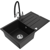 Mexen Bruno 1-compartment granite sink with a drip tray and kitchen mixer tap Duo, Black - 6513-77-671701-07