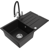 Mexen Bruno granite sink 1-bowl with drainer and Duo kitchen tap, black - 6513-77-671701-07