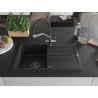 Mexen Bruno 1-bowl granite sink with drainer and Duo kitchen tap, black - 6513-77-671701-07-B