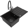 Mexen Bruno 1-compartment granite sink with a drip tray and kitchen mixer tap Duo, Black - 6513-77-671701-07-B