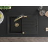 Mexen Bruno granite single-bowl sink with drainer and Duo kitchen faucet, black - 6513-77-671701-57-G