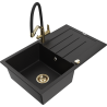 Mexen Bruno granite kitchen sink 1-bowl with drainer and Duo kitchen faucet, black - 6513-77-671701-57-G