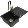 Mexen Bruno granite single-bowl sink with drainer and Duo kitchen faucet, black - 6513-77-671701-57-G