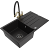 Mexen Bruno 1-compartment granite sink with a drip tray and kitchen mixer tap Duo, Black - 6513-77-671701-57-B