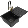 Mexen Bruno granite sink 1-compartment with drainer and Duo kitchen faucet, black - 6513-77-671701-57-B