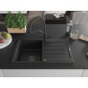 Mexen Bruno granite kitchen sink 1-bowl with drainer and Duo kitchen faucet, black - 6513-77-671701-70-B