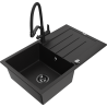 Mexen Bruno granite kitchen sink 1-bowl with drainer and Duo kitchen faucet, black - 6513-77-671701-70-B