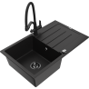 Mexen Bruno granite kitchen sink with single bowl, drainer and Duo kitchen faucet, black - 6513-77-671701-70-B