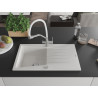 Mexen Cesar granite kitchen sink 1-bowl with drainer and Duo kitchen faucet, white - 6514-20-671701-02
