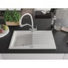 Mexen Cesar granite kitchen sink single-bowl with drainer and Duo kitchen faucet, white - 6514-20-671701-02