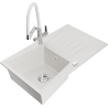 Mexen Cesar granite kitchen sink single-bowl with drainer and Duo kitchen faucet, white - 6514-20-671701-02