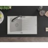 Mexen Cesar granite kitchen sink 1-bowl with drainer and Duo kitchen faucet, white - 6514-20-671701-07