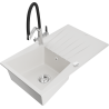 Mexen Cesar granite sink 1-bowl with drainer and Duo kitchen faucet, white - 6514-20-671701-07