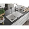 Mexen Cesar granite kitchen sink 1-bowl with drainer and Duo kitchen faucet, white - 6514-20-671701-07-B