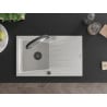 Mexen Cesar granite kitchen sink 1-bowl with drainer and Duo kitchen faucet, white - 6514-20-671701-07-B