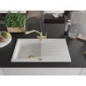 Mexen Cesar 1-bowl granite sink with drainer and Duo kitchen faucet, white - 6514-20-671701-57-G